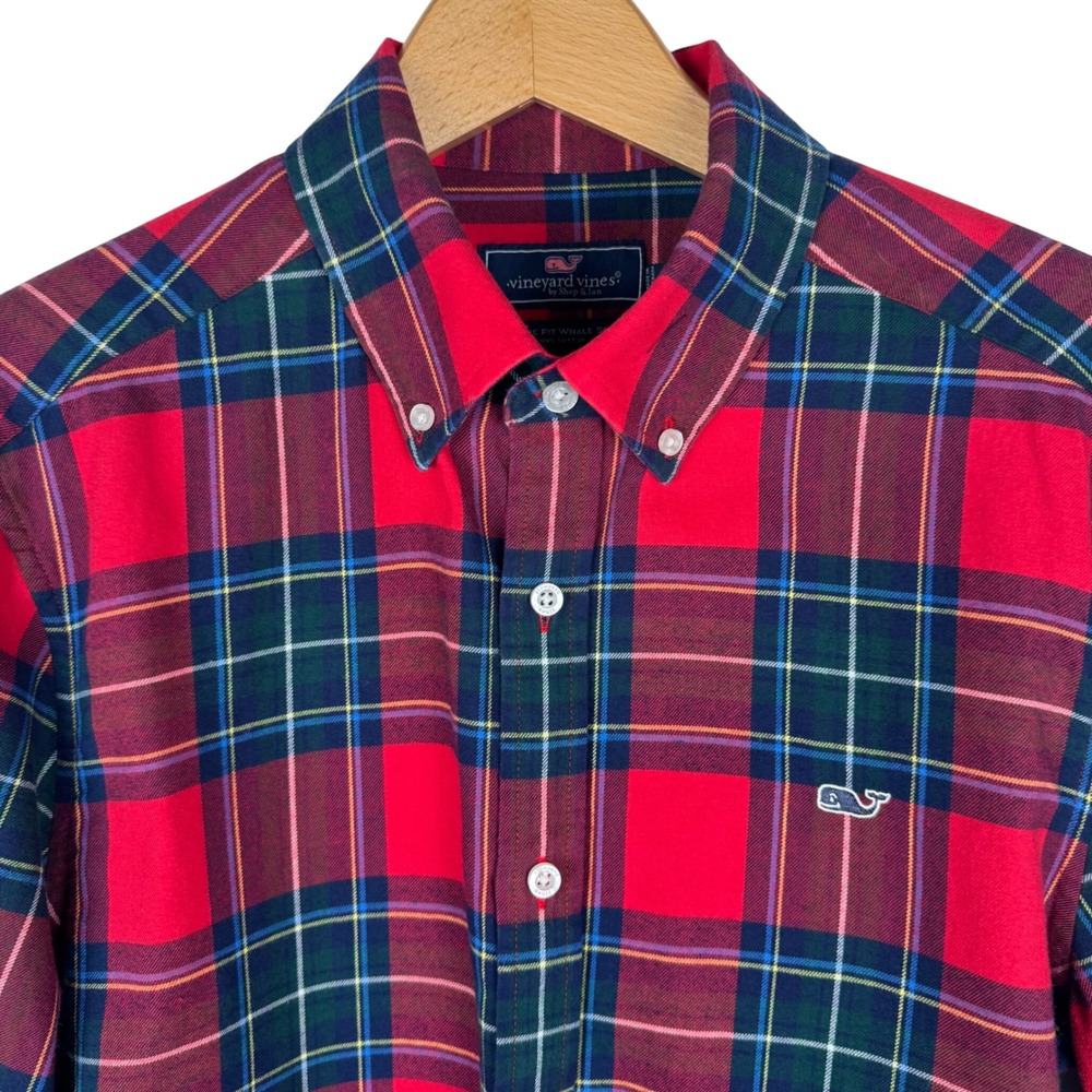 Vineyard Vines Classic Fit Whale Shirt Mens Medium Red Plaid Flannel Preppy